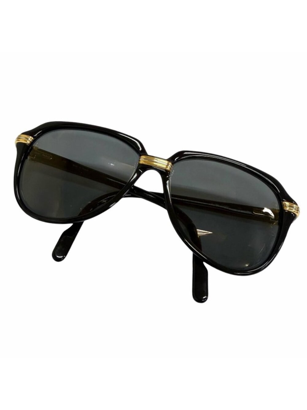 Cartier Vintage 140 Trinity Teardrop Sunglasses Black Gold Gray Lens Eyewear